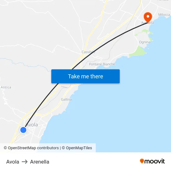 Avola to Arenella map