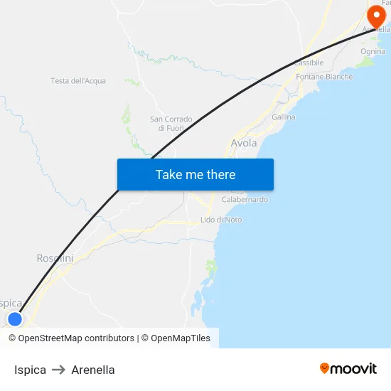 Ispica to Arenella map