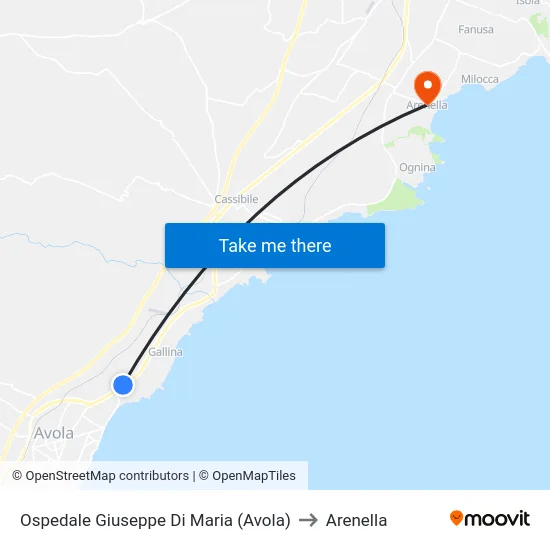 Ospedale Giuseppe Di Maria (Avola) to Arenella map