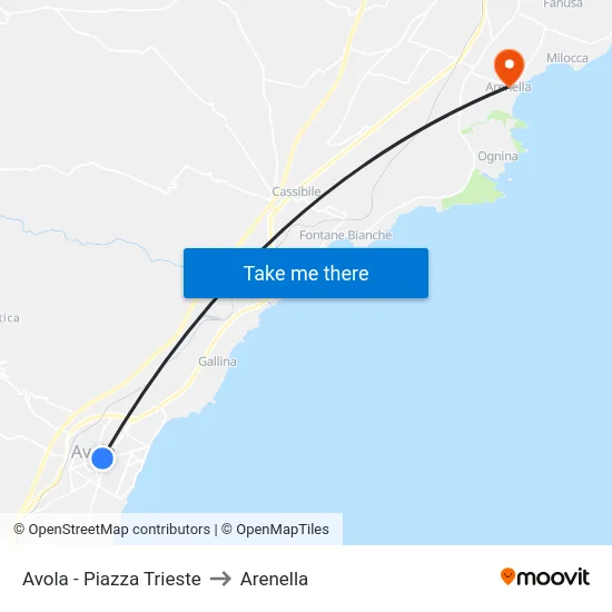 Avola - Piazza Trieste to Arenella map