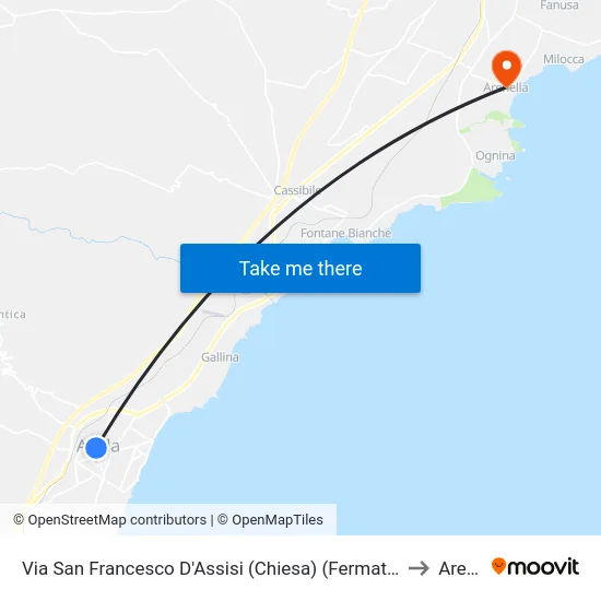 Via San Francesco D'Assisi (Chiesa) (Fermata Non Segnalata) (Avola) to Arenella map