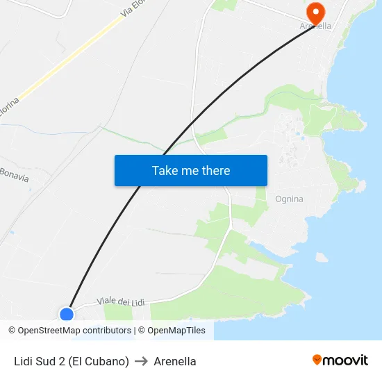 Lidi Sud 2 (El Cubano) to Arenella map