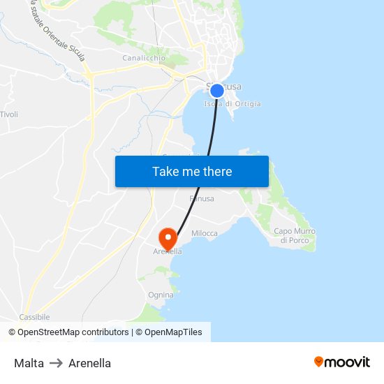 Malta to Arenella map