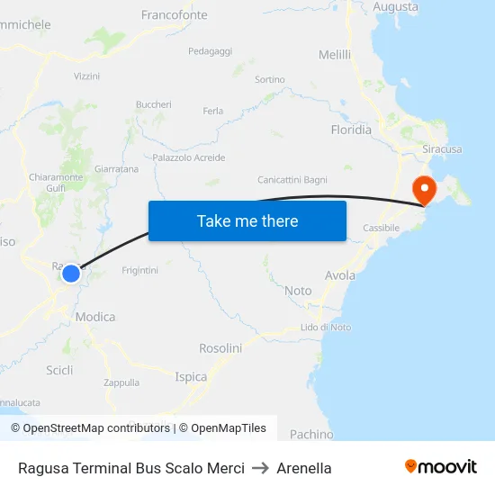 Ragusa Terminal Bus Scalo Merci to Arenella map