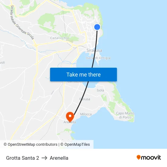 Grotta Santa 2 to Arenella map