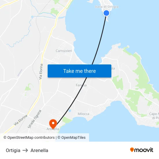 Ortigia to Arenella map