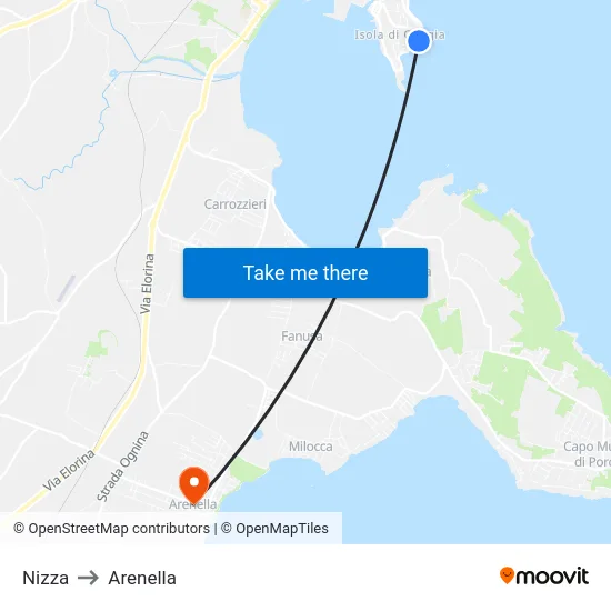 Nizza to Arenella map