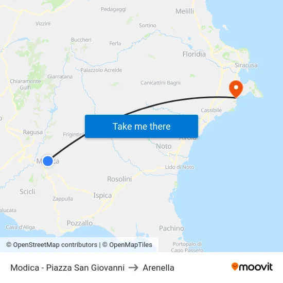 Modica - Piazza San Giovanni to Arenella map
