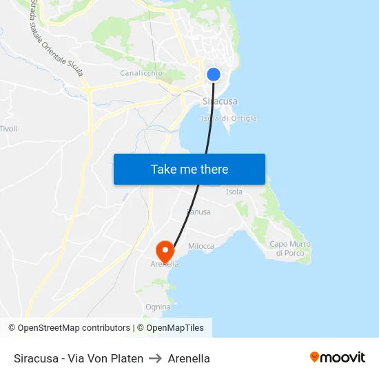 Siracusa - Via Von Platen to Arenella map