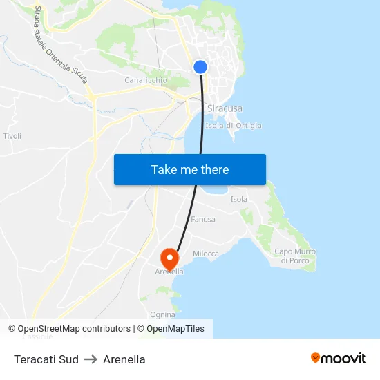 Teracati Sud to Arenella map