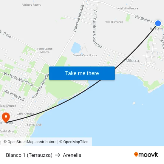 Blanco 1 (Terrauzza) to Arenella map