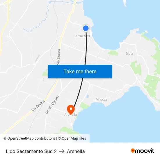 Lido Sacramento Sud 2 to Arenella map