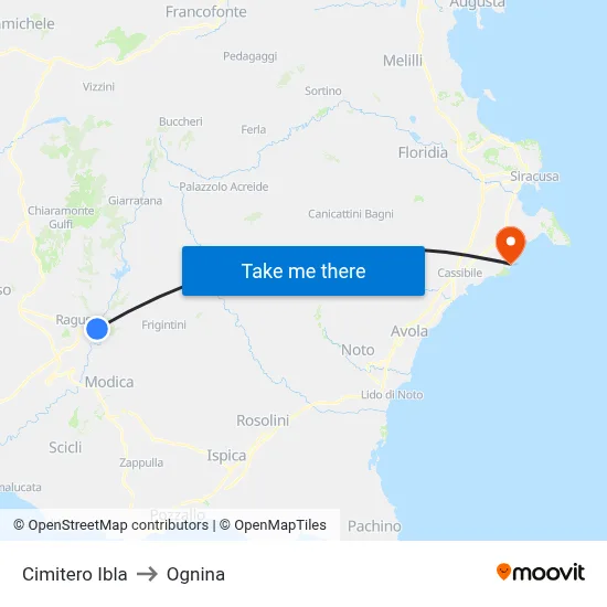 Ibla Cemetery to Ognina map