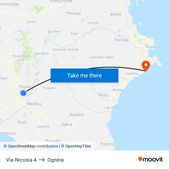 Via Nicosia 4 to Ognina map