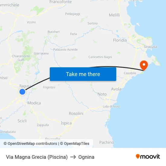 Via Magna Grecia (Swimming Pool) to Ognina map