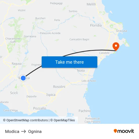 Modica to Ognina map