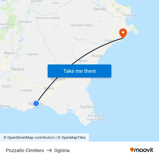 Pozzallo Cemetery to Ognina map