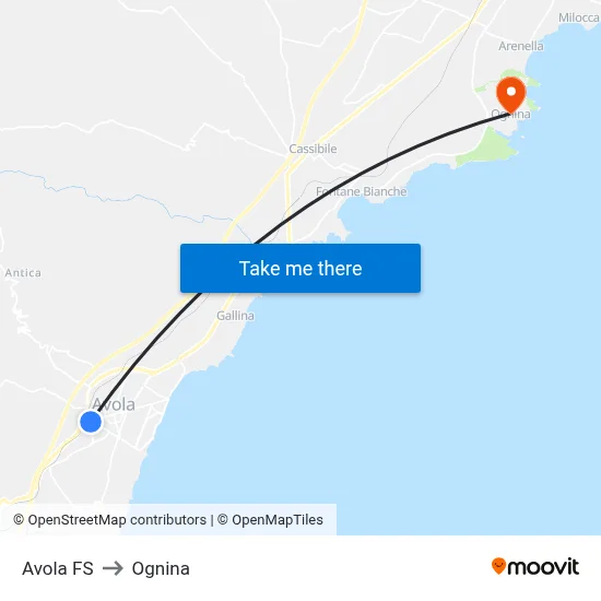 Avola FS to Ognina map