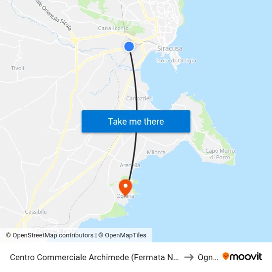 Archimede Shopping Center (Unmarked Stop) to Ognina map