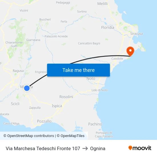 Via Marchesa Tedeschi Fronte 107 to Ognina map