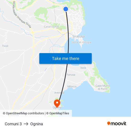 Comuni 3 to Ognina map