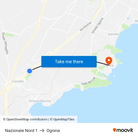 Nazionale North 1 to Ognina map