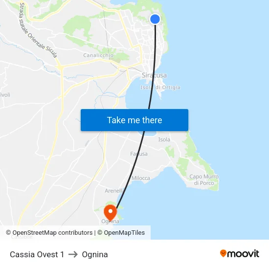 Cassia Ovest 1 to Ognina map