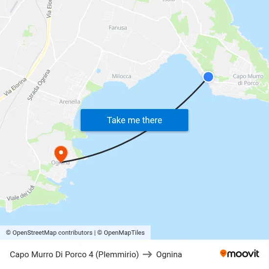 Cape Murro Di Porco 4 (Plemmirio) to Ognina map