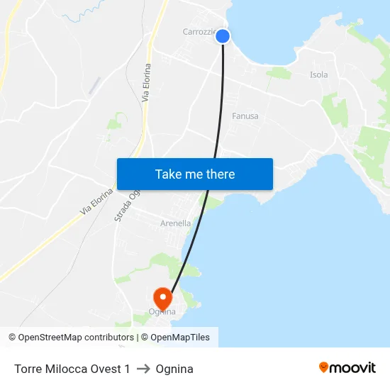 Torre Milocca West 1 to Ognina map