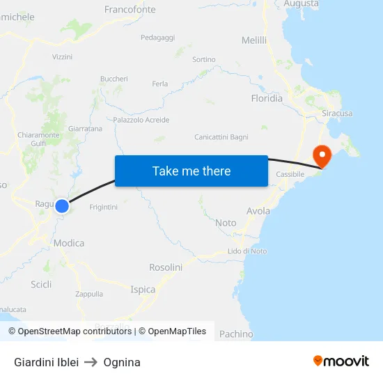 Giardini Iblei to Ognina map