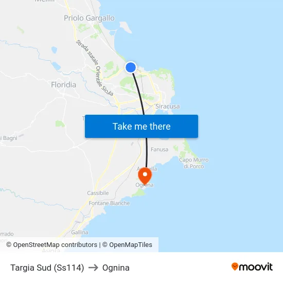 Targia Sud (Ss114) to Ognina map