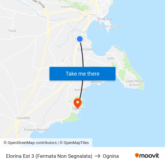 Elorina Est 3 (Fermata Non Segnalata) to Ognina map