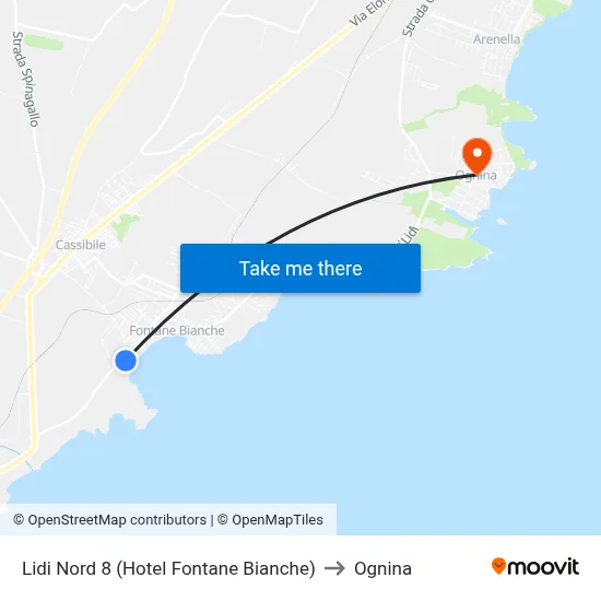 Lidi North 8 (Hotel Fontane Bianche) to Ognina map