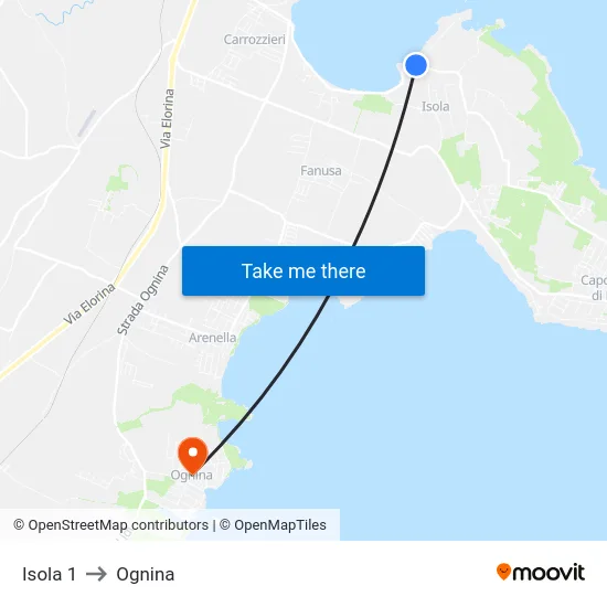Isola 1 to Ognina map