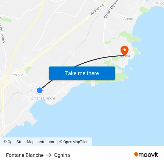 Fontane Bianche to Ognina map