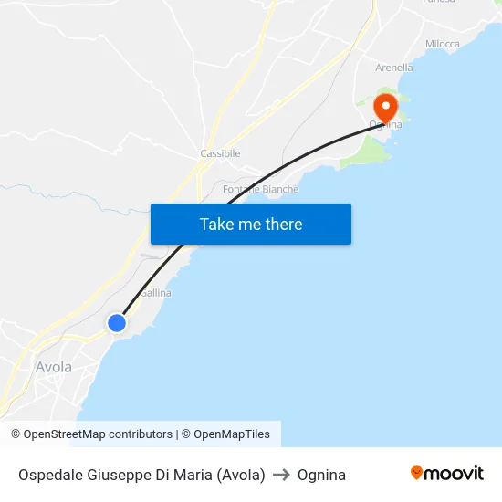 Ospedale Giuseppe Di Maria (Avola) to Ognina map