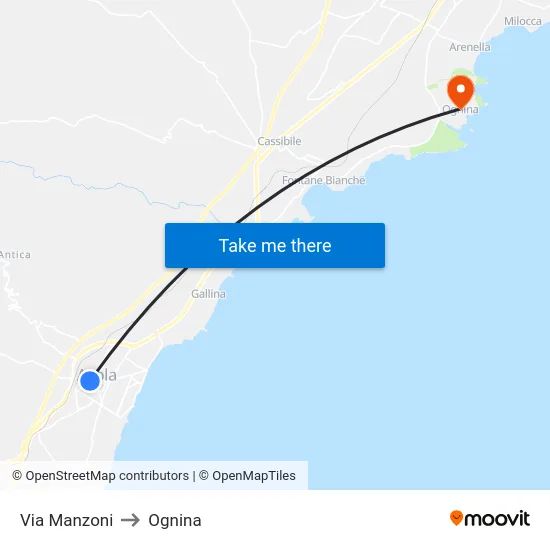 Via Manzoni to Ognina map