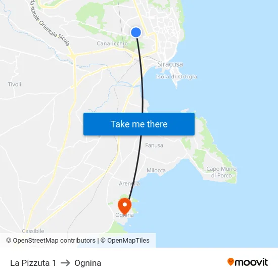 La Pizzuta 1 to Ognina map