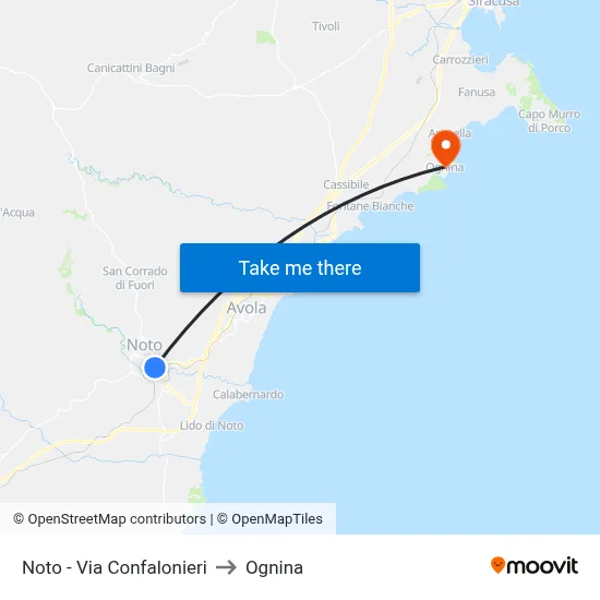 Noto - Confalonieri Street to Ognina map