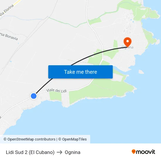 South Lidi 2 (El Cubano) to Ognina map