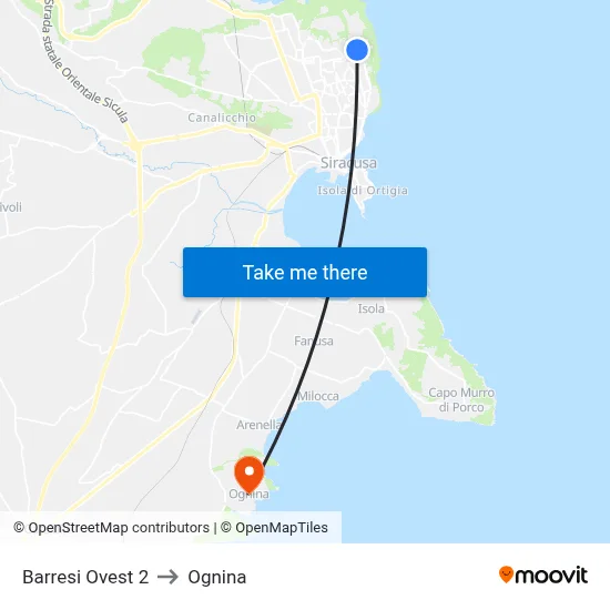 Barresi West 2 to Ognina map