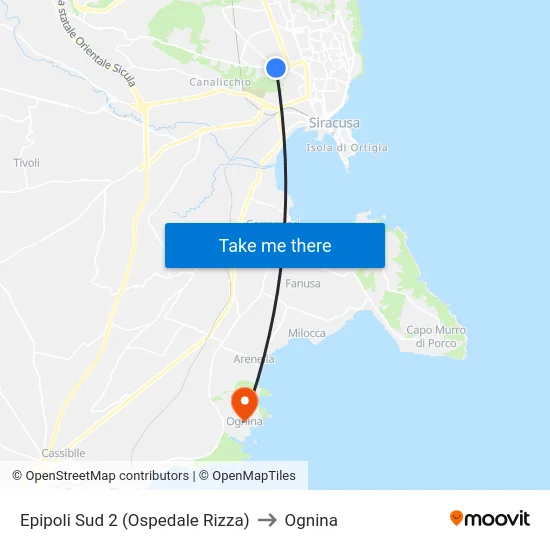 Epipoli South 2 (Rizza Hospital) to Ognina map