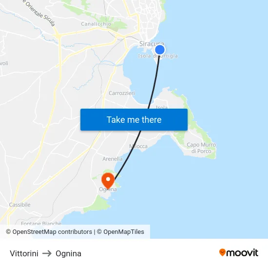 Vittorini to Ognina map