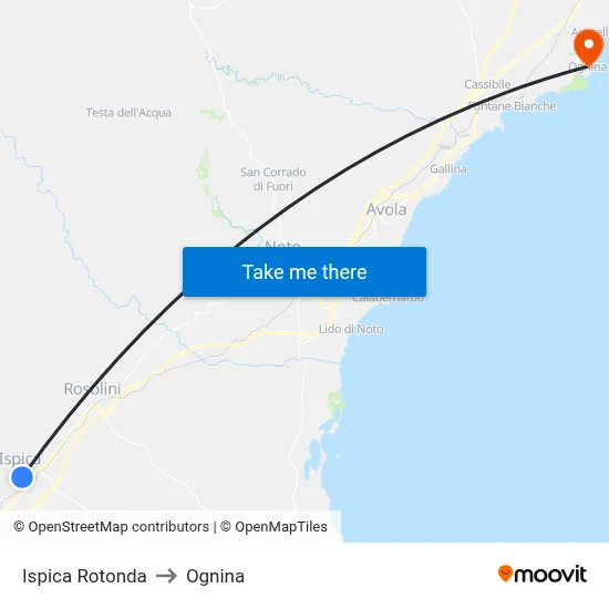 Ispica Roundabout to Ognina map