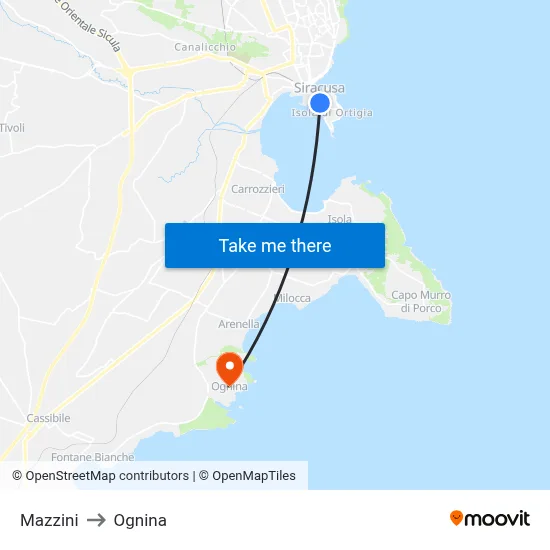 Mazzini to Ognina map