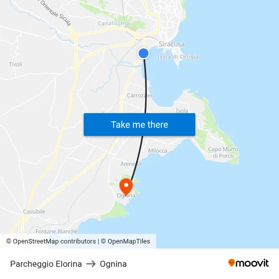 Elorina Parking to Ognina map