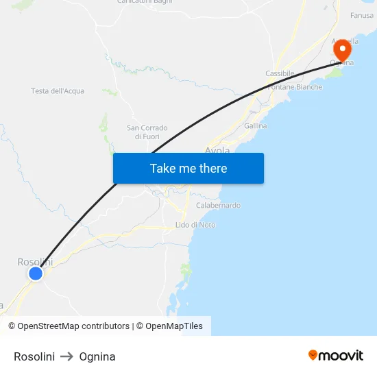 Rosolini to Ognina map