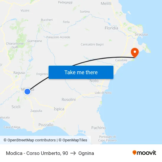 Modica - Umberto Avenue, 90 to Ognina map