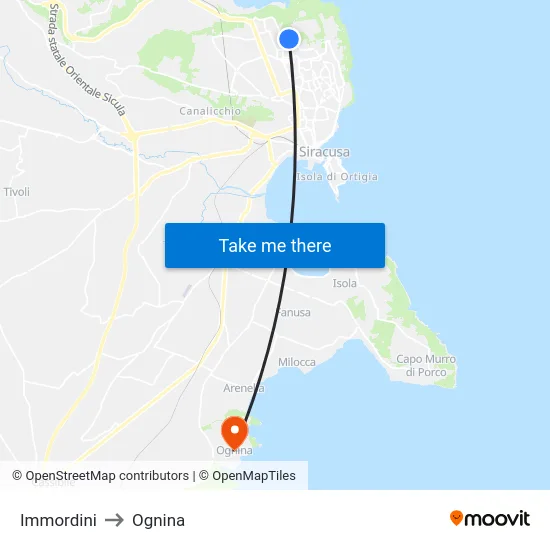 Immordini to Ognina map