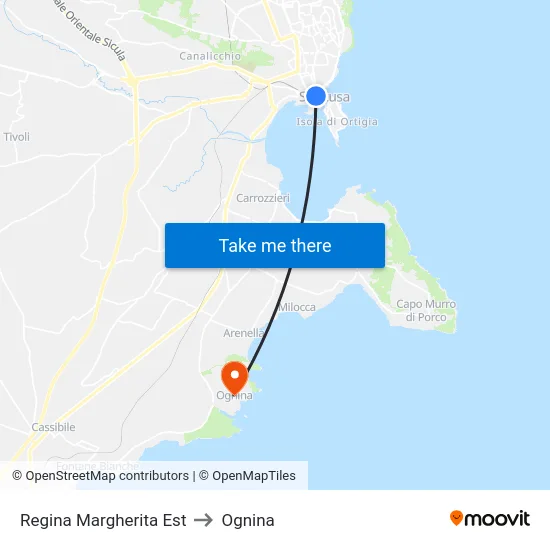 Regina Margherita Est to Ognina map